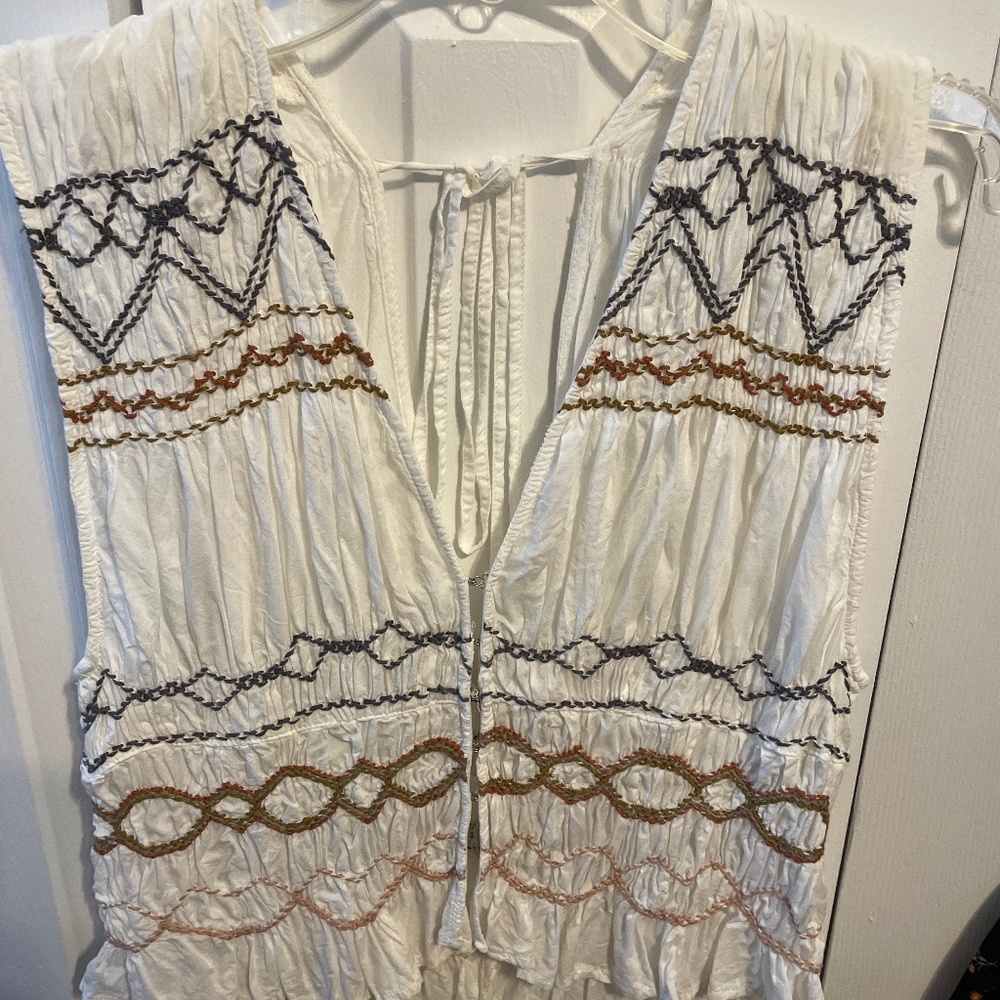 Free People White Embroidered Crop Top